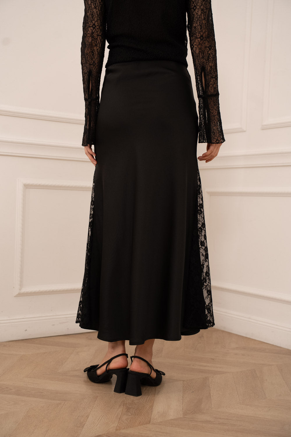 Satin Lace Insert Skirt