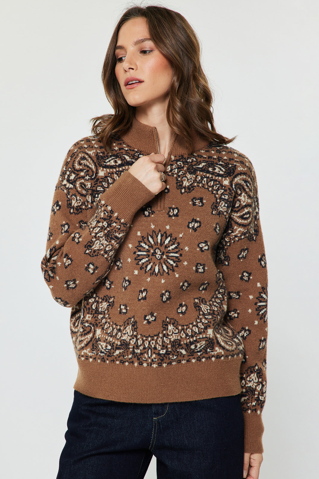 Jacquard Pattern Half Zip Sweater