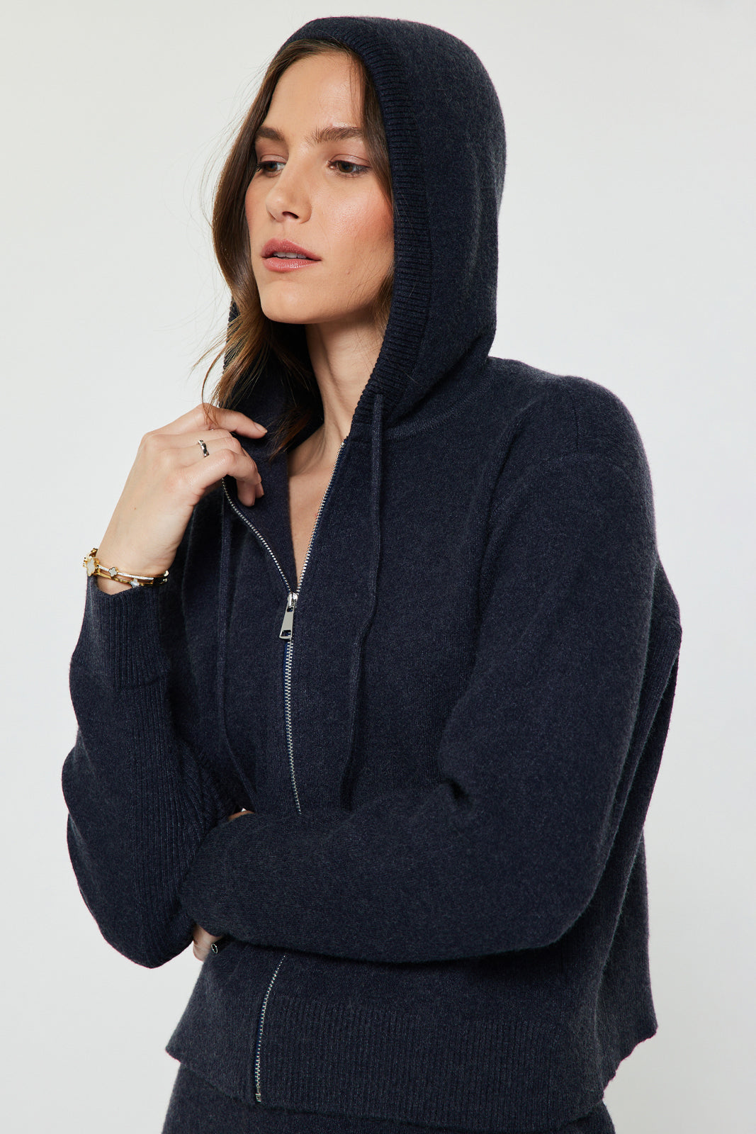 Cropped Knit Zip Up Hoodie