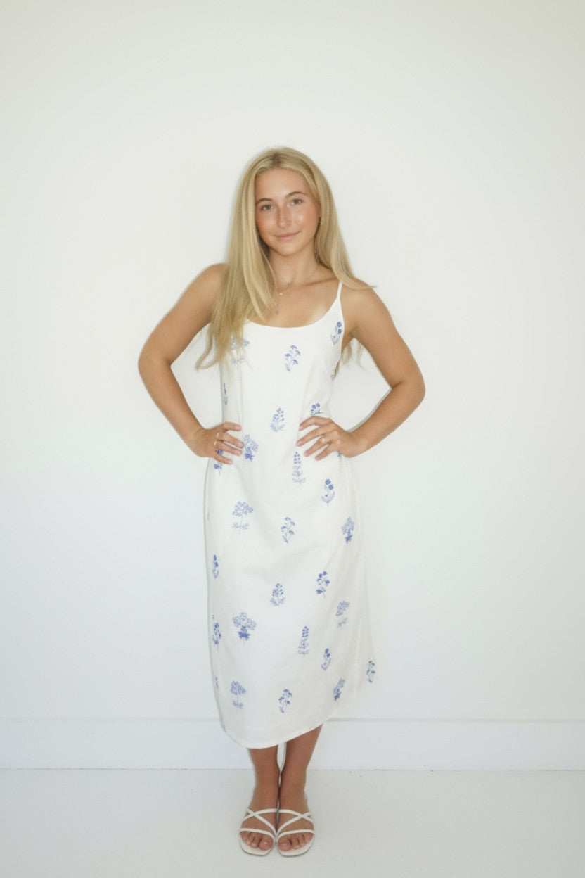 Logan Slip Dress in Soft Blue Stitch