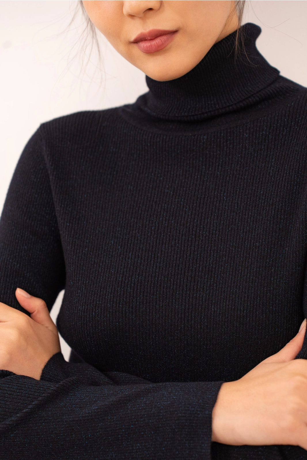 Ribbed Turtleneck Lurex Sweater