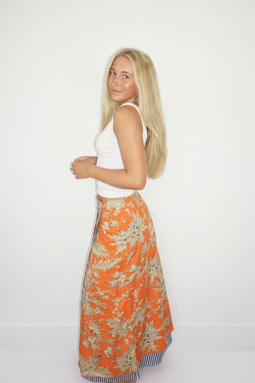 Kitsu Wrap Skirt in Tangerine Mirage