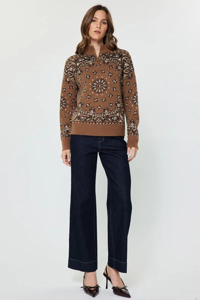 Jacquard Pattern Half Zip Sweater