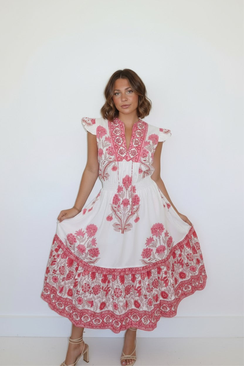 Capri Midi Dress in Peacock Pink