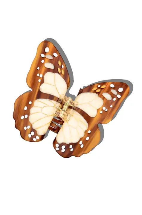 Hand Painted Boho Monarch Claw Hair Clip - Brown