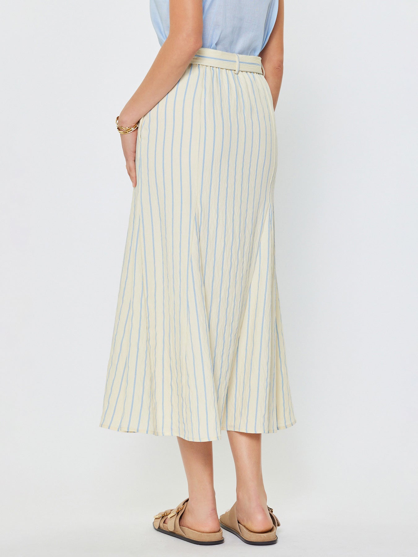 Striped Godet Midi Skirt
