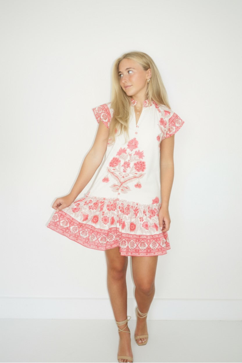 Marina Mini Dress in Peacock Pink