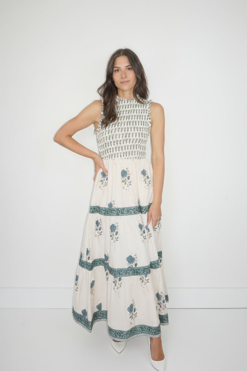 Evelina Dress in Mystic Blue Rose