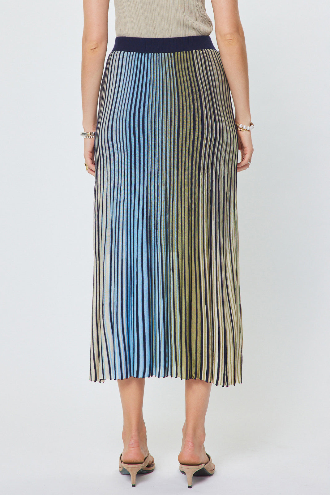 Striped High Rise Midi Skirt