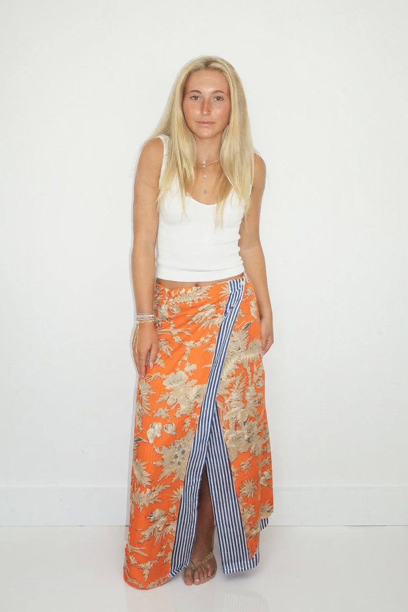 Kitsu Wrap Skirt in Tangerine Mirage