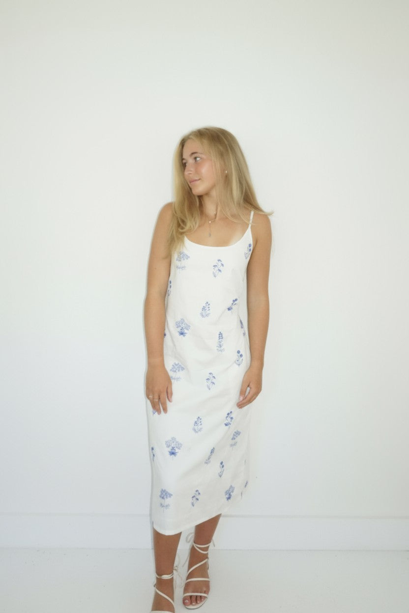 Logan Slip Dress in Soft Blue Stitch