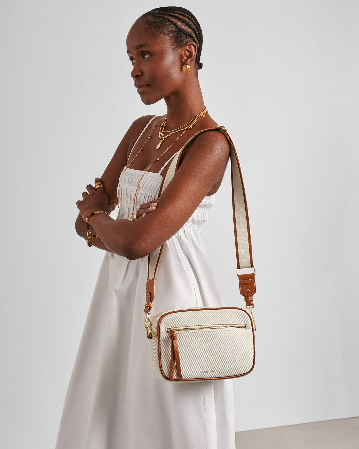 Hallie Crossbody Bag Canvas Cognac