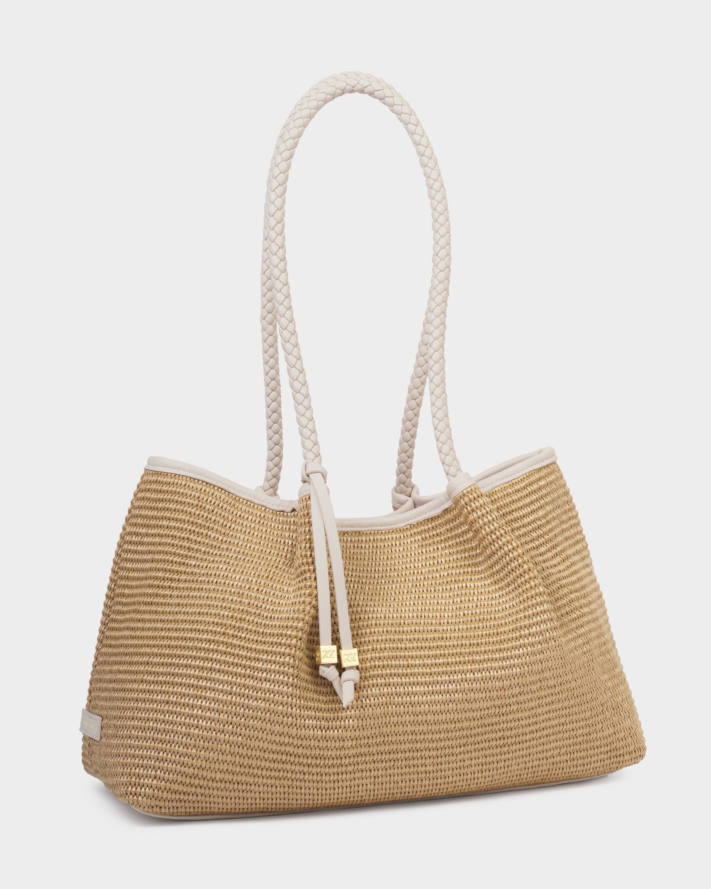 Nova Raffia Shoulder Tote Bag Small Oyster