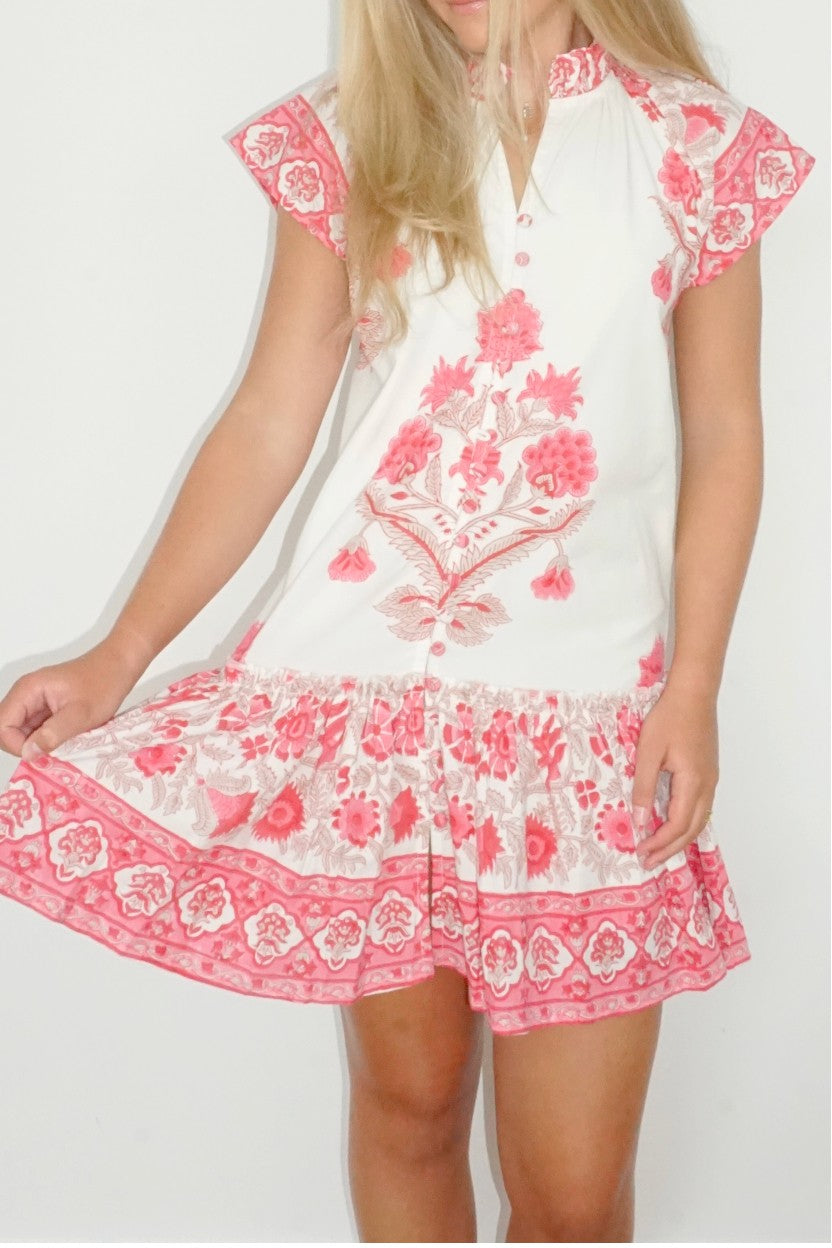 Marina Mini Dress in Peacock Pink