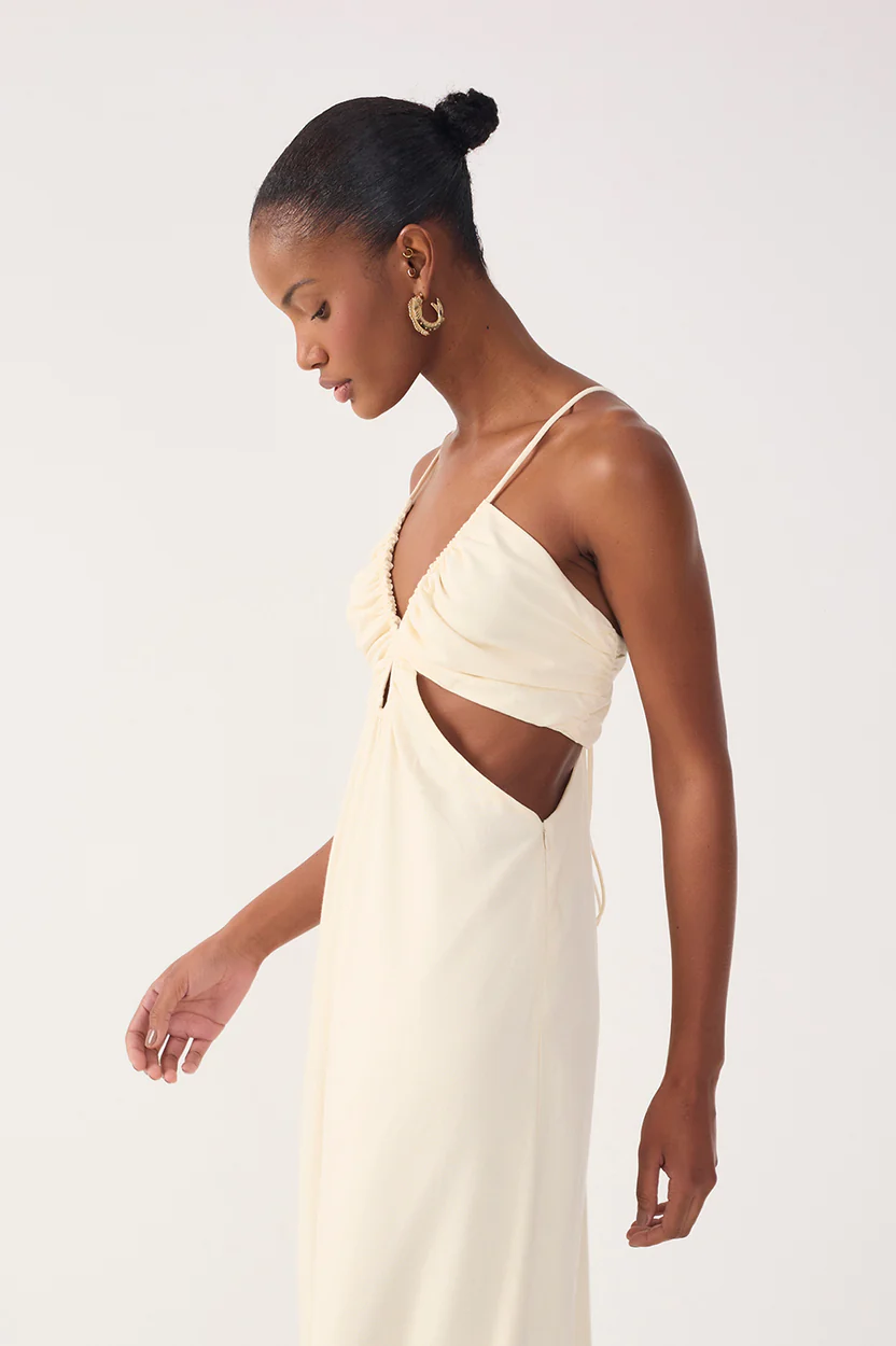 Shell Ruched Cutout Linen Maxi Dress