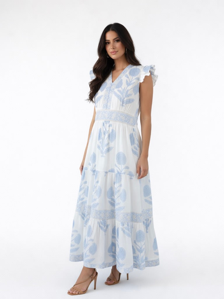 Percy Dress in Buta Blue