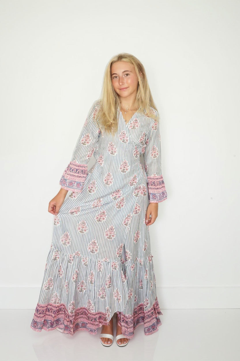 Rhode Wrap Dress in Blush Bay Stripe