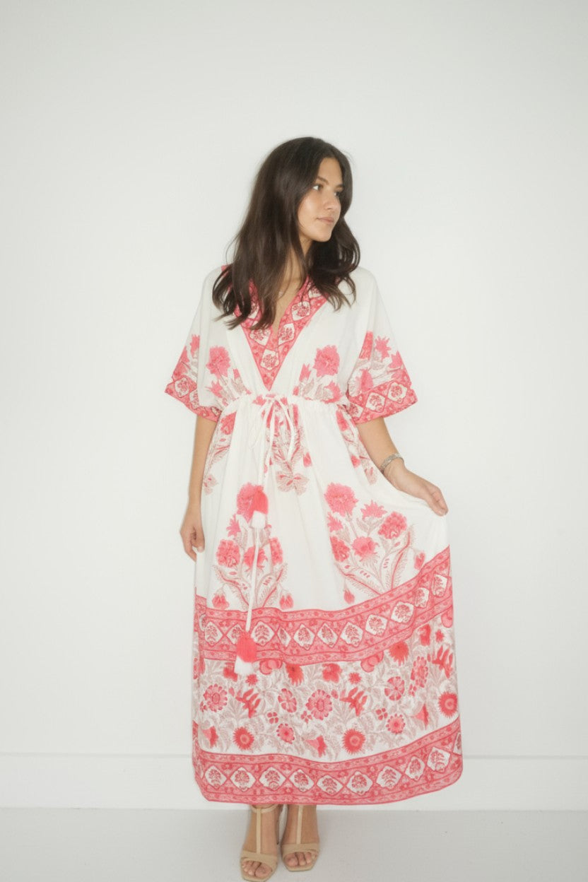 Tanya Midi Dress in Peacock Pink