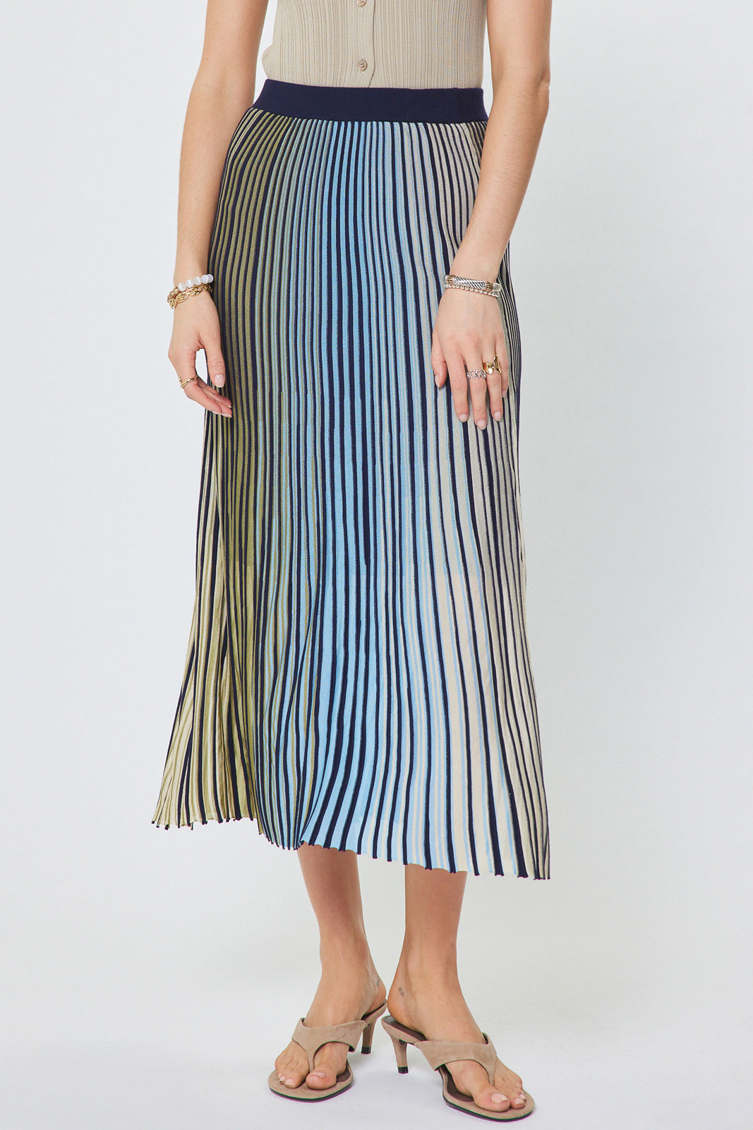 Striped High Rise Midi Skirt