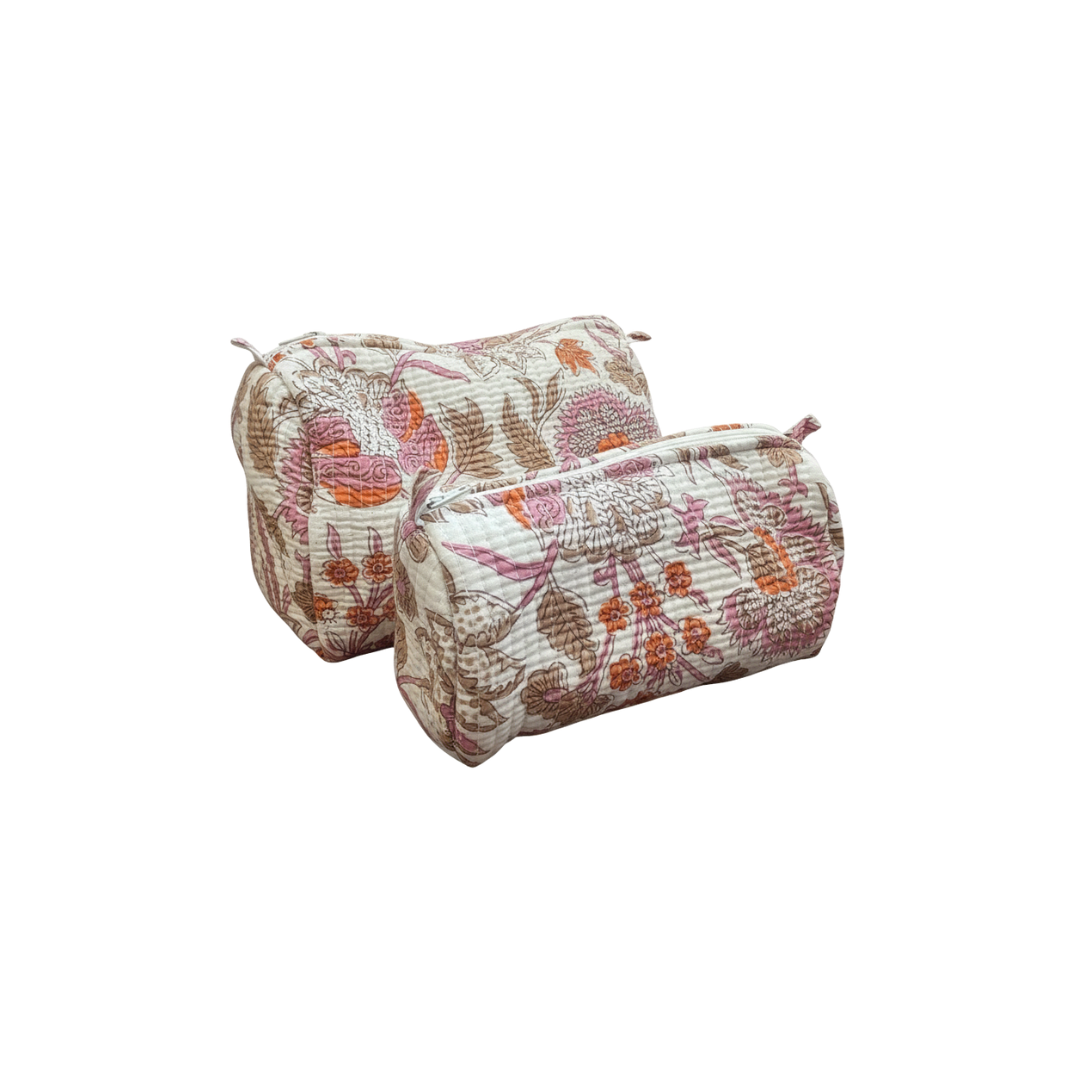 Grace Print Quilted Cosmetic Bag, White/Pink (Small)