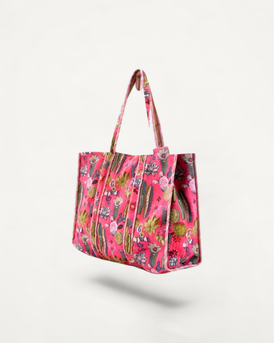 XL Velvet Tote in Cacti , Pink