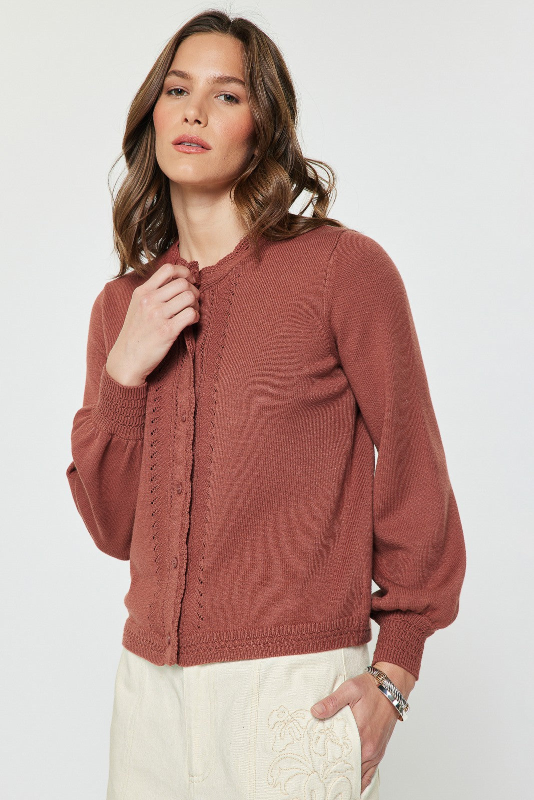 Scalloped Edge Long Sleeve Cardigan