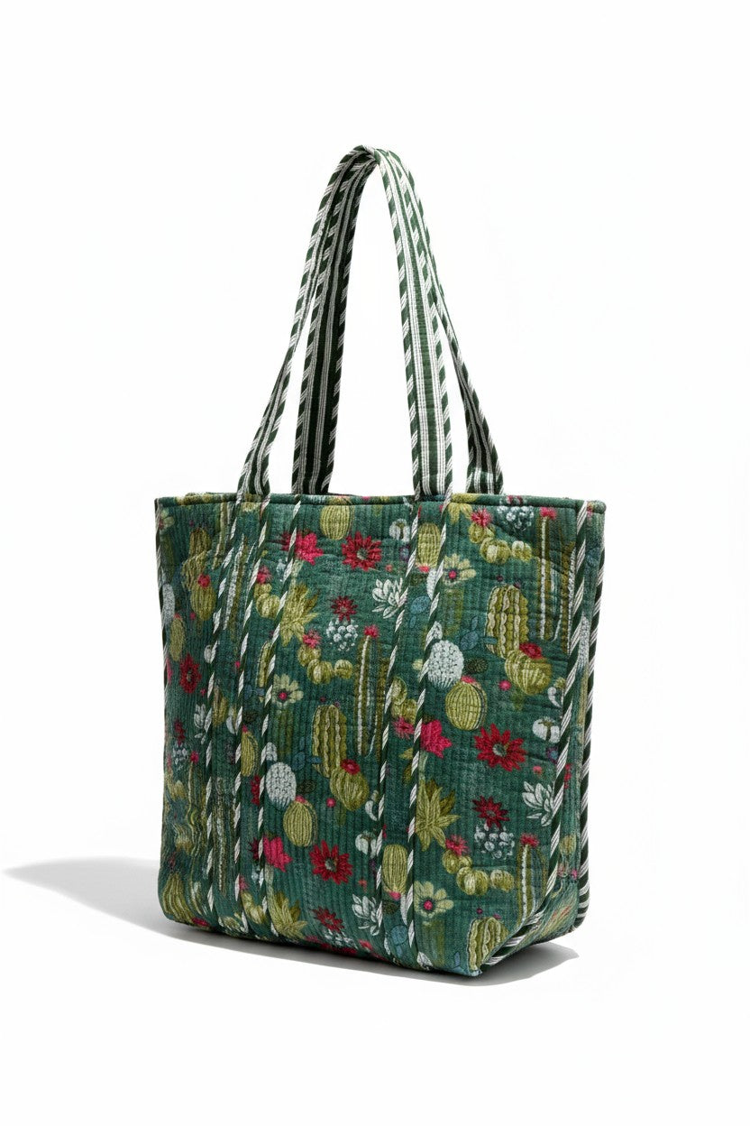 XL Velvet Tote in Cacti - Kelly Green