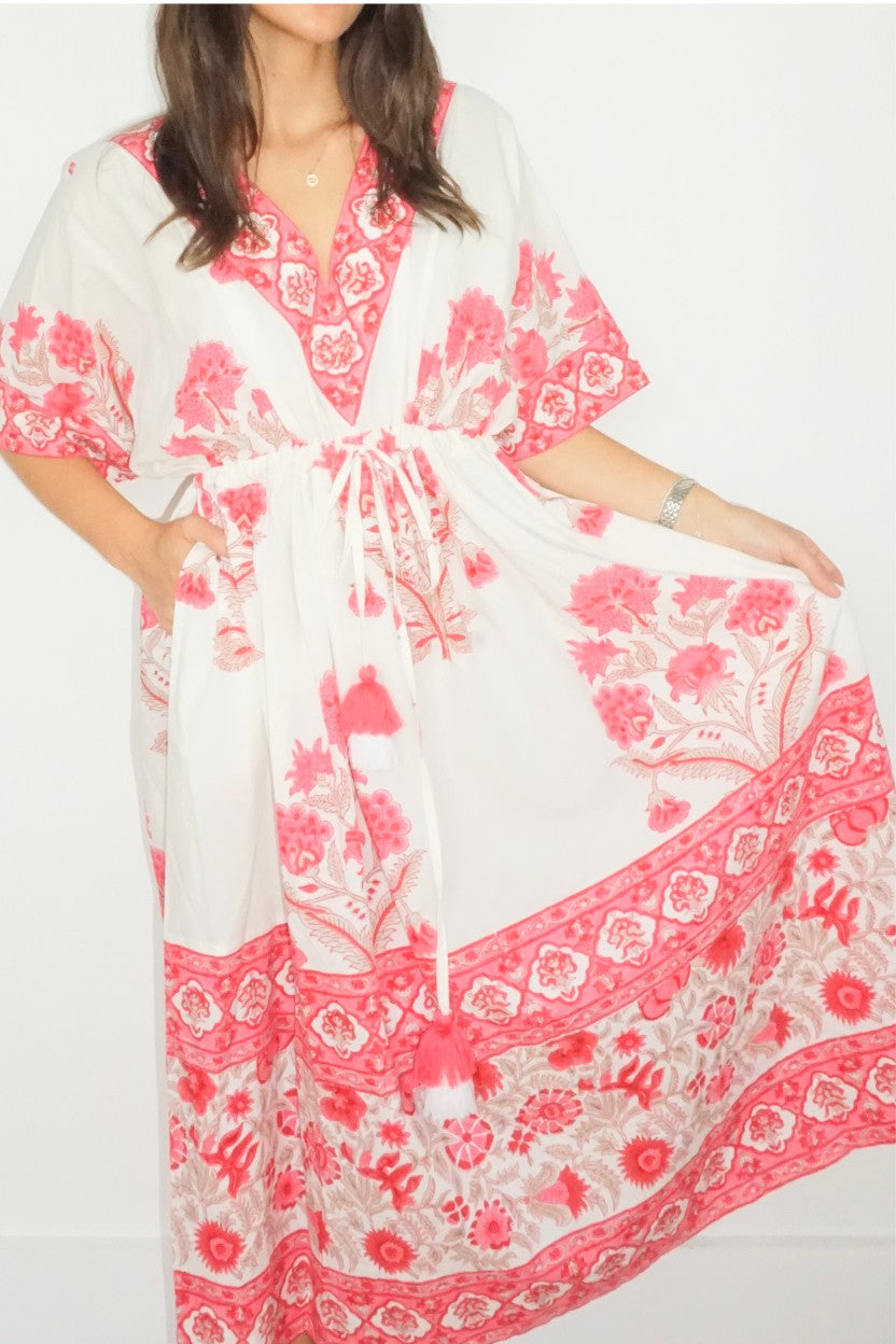Tanya Midi Dress in Peacock Pink