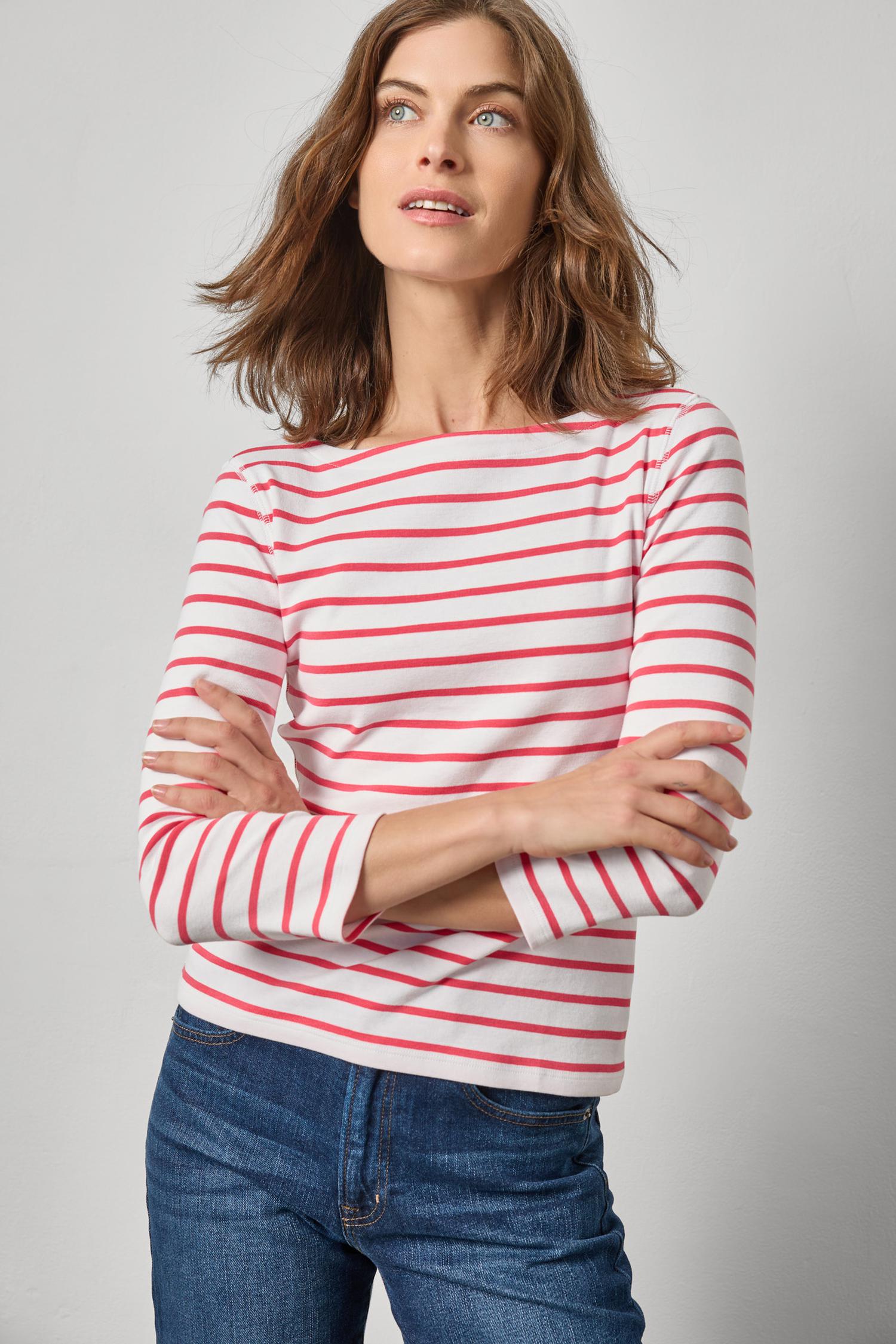 Rib Stripe Boatneck 3/4 Sleeve Shirt