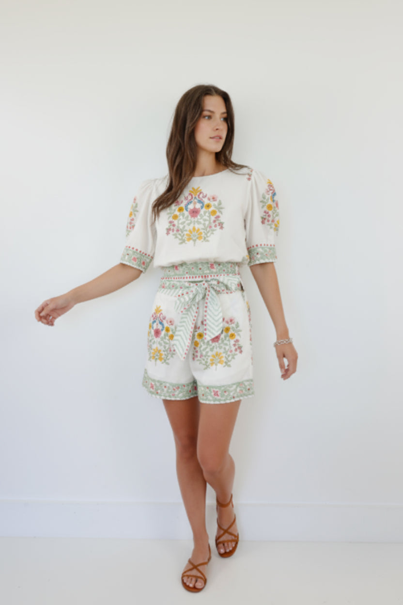 Liana Puff Sleeve Top in Dune Garden