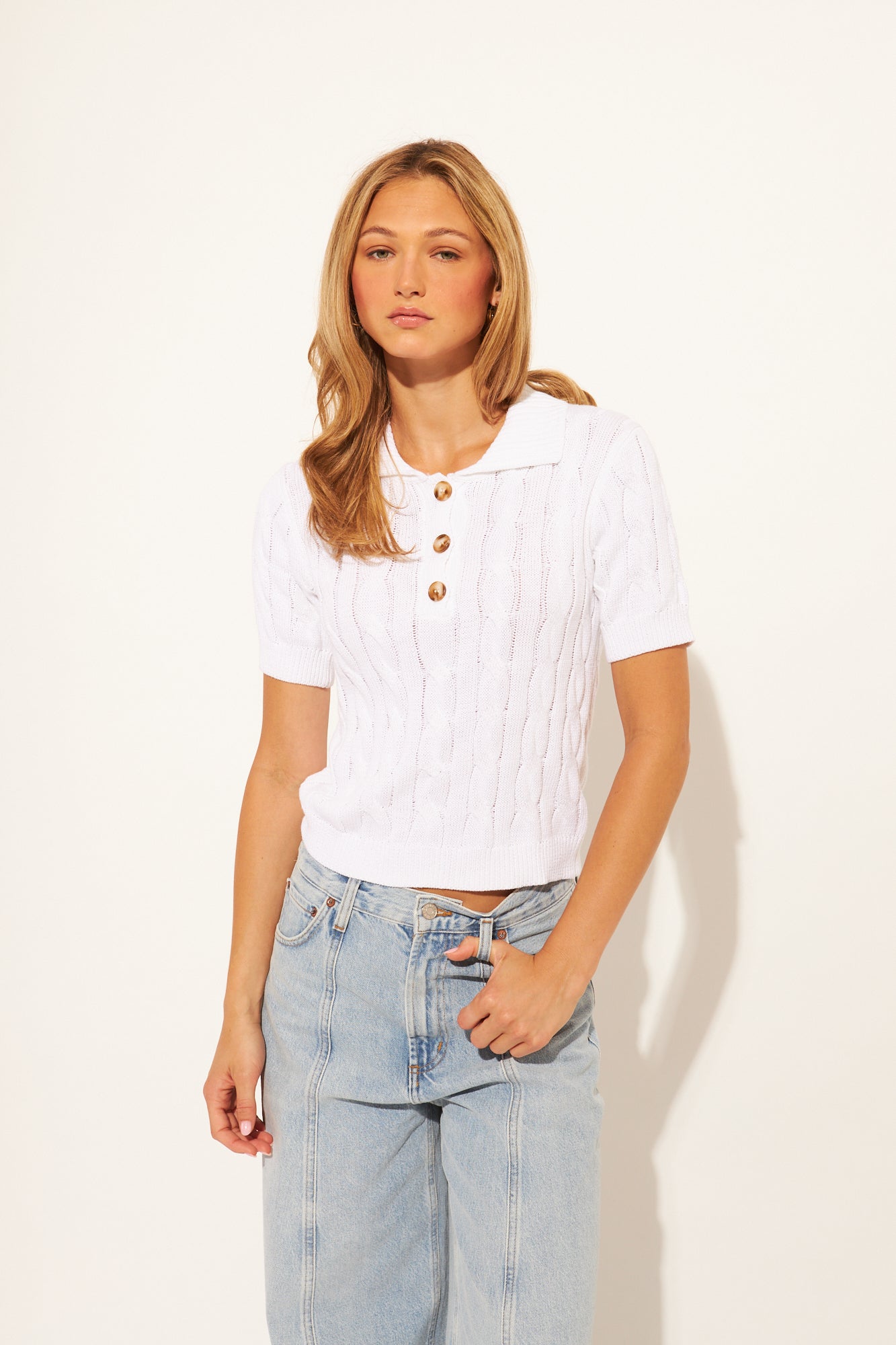 Timmy Short Sleeve Cable Knit Sweater