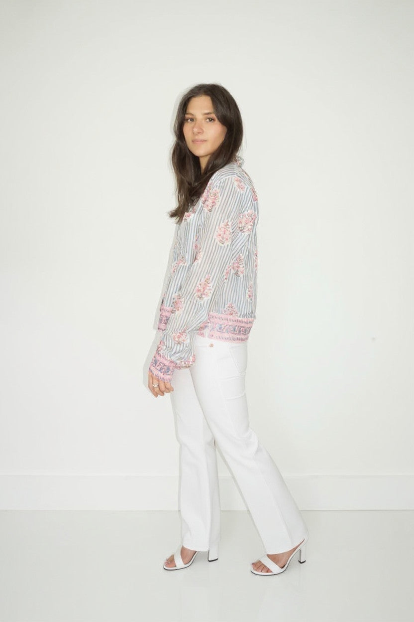 Evelyn Blouse in Blush Bay Stripe