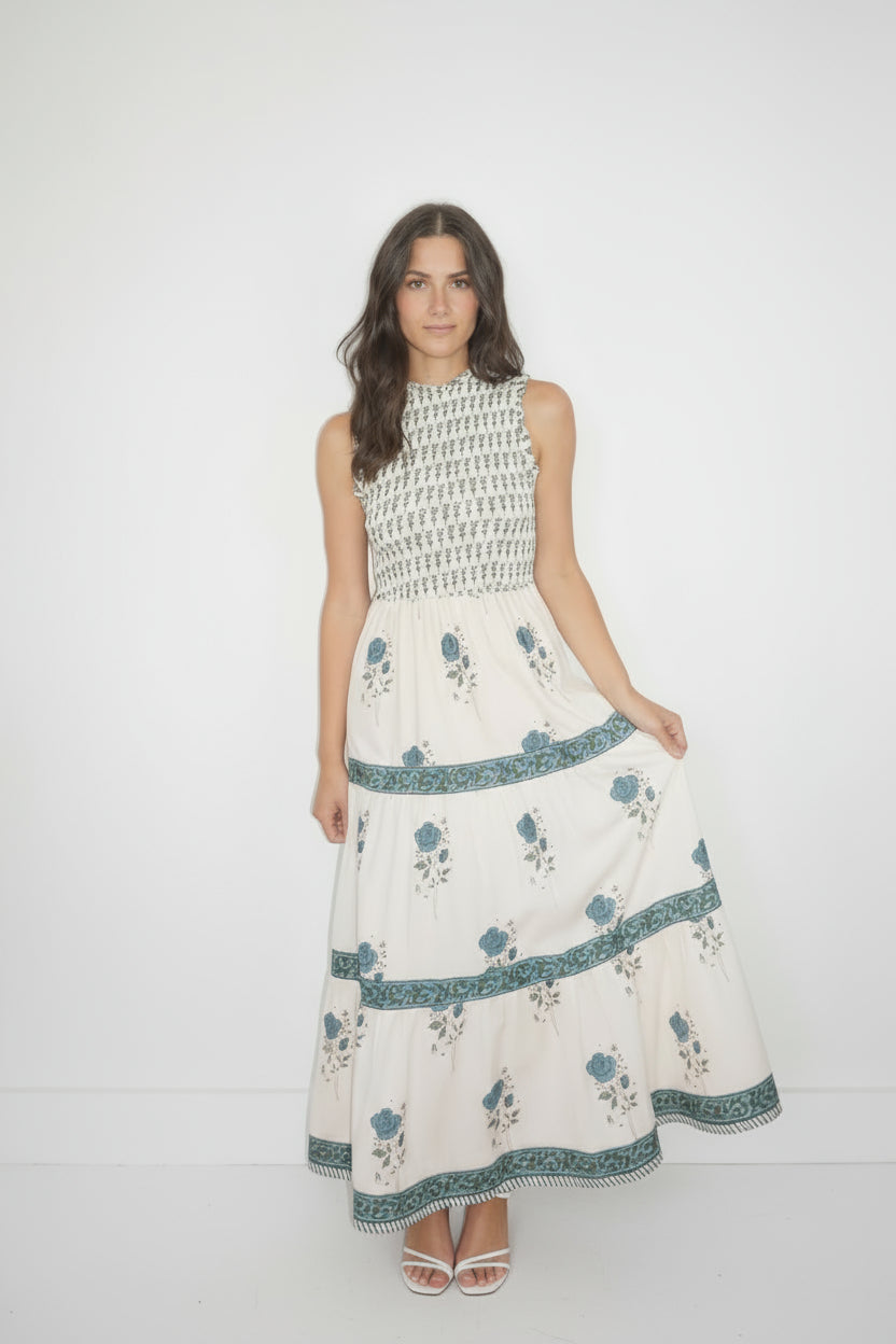 Evelina Dress in Mystic Blue Rose