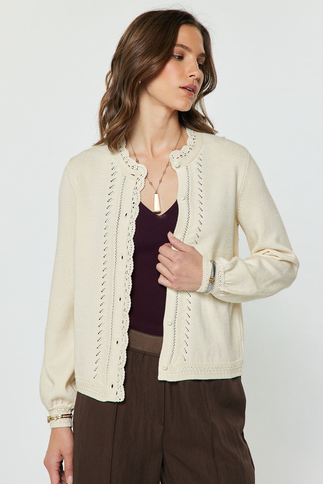 Scalloped Edge Long Sleeve Cardigan