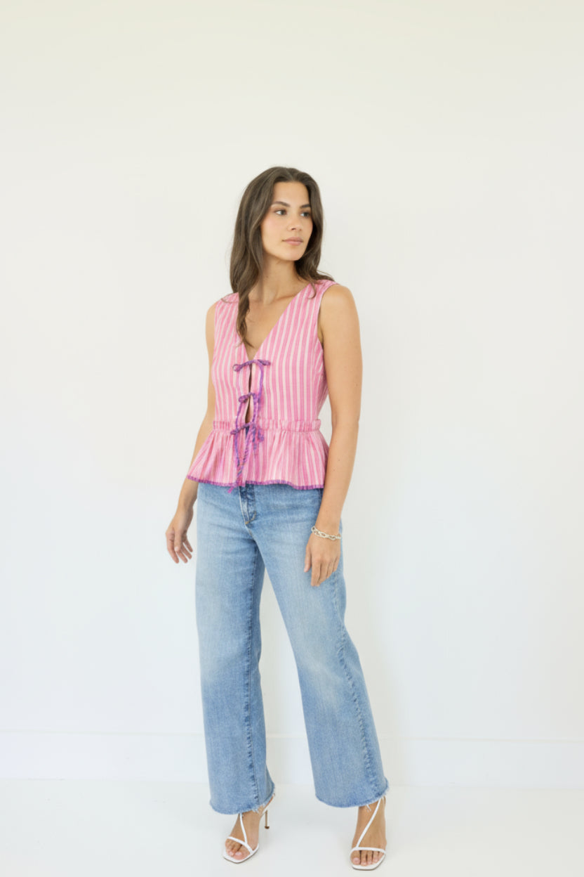 Emilia Tie Top in Pink Summer Stripe