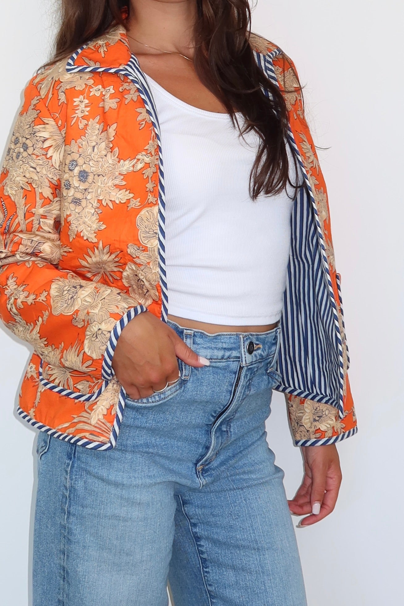 Robyn Quilted Jacket in Tangerine Mirage