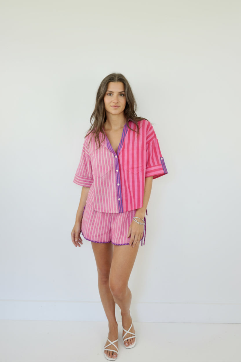 Tori Tie Short in Pink Summer Stripe