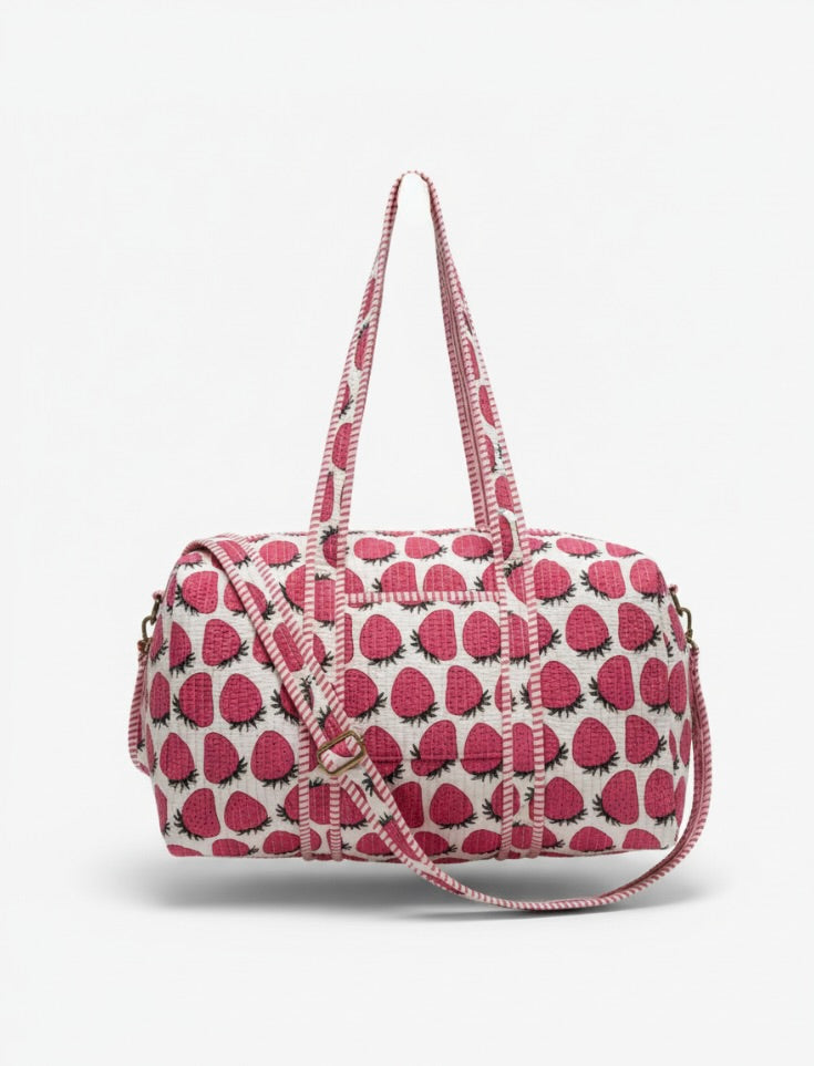 Quilted Overnight Duffle Bag, Very Berry