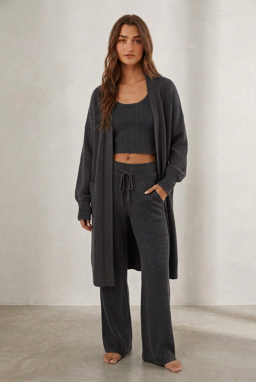 Knit Ribbed Duster Cardigan Sweater