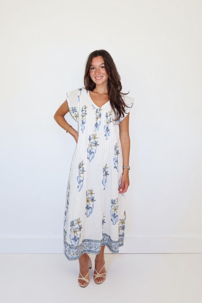 Doris Long Dress in Blue Lily