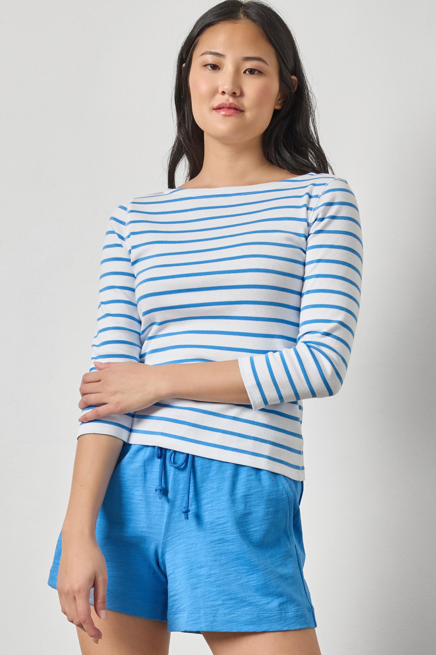 Rib Stripe Boatneck 3/4 Sleeve Shirt