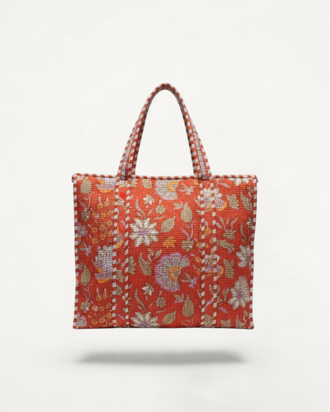 Grace Print Quilted Zipper Tote, Red (Medium)