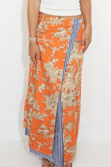 Kitsu Wrap Skirt in Tangerine Mirage