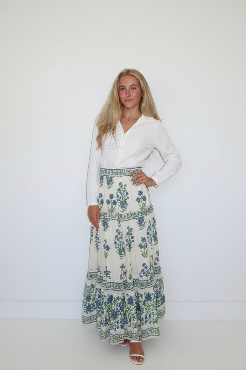 Drue Tiered Skirt in Blue Bloom