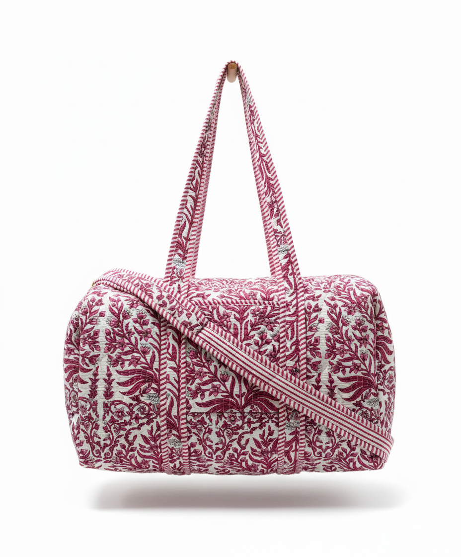 Quilted Overnight Duffle Bag, Pink Floral